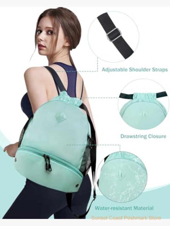 Drawstring Backpack with Shoe Compartment Waterproof Wet Pocket main image 5